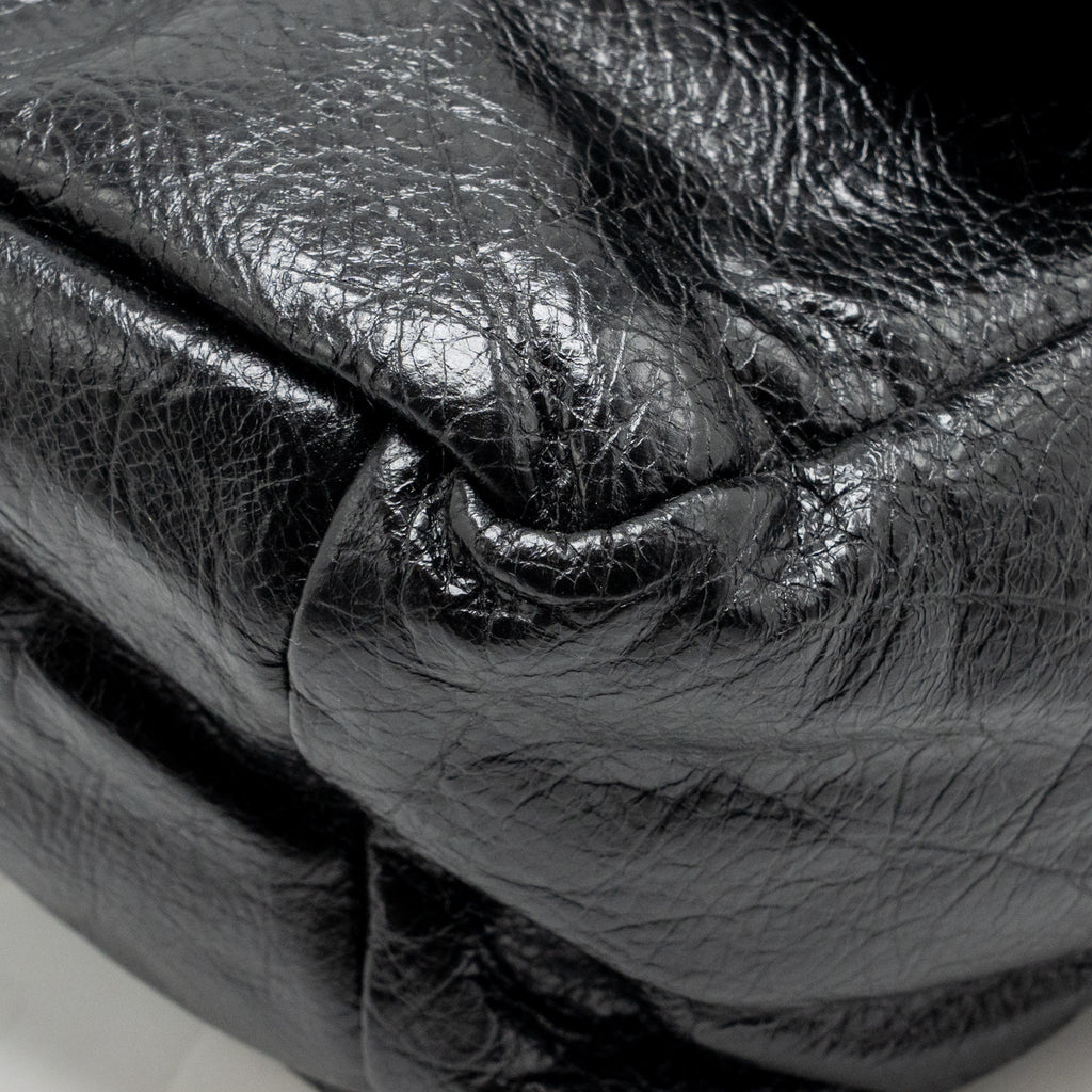 Balenciaga Medium Monaco Chain Shoulder Bag Crinkled Leather Black SHW