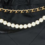 CHANEL 23S MINI 22 BAG WITH PEARL SHINY CALFSKIN BLACK GHW (MICROCHIP)