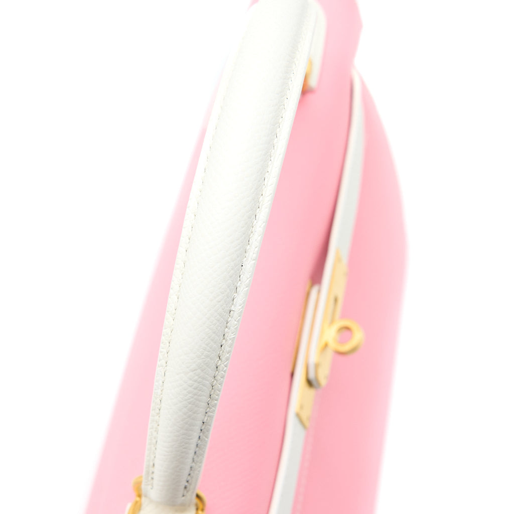 HERMES KELLY 28 SPECIAL ORDER EPSOM BLANC/ROSE CONFETTI BRUSHED GHW