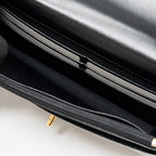 CHANEL LETTER LOGO TOP HANDLE FLAP WALLET ON CHAIN SHINY CALFSKIN BLACK GHW (MICROCHIP)