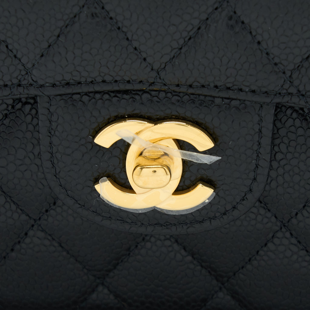 CHANEL SMALL CLASSIC DOUBLE FLAP BAG CAVIAR BLACK GHW (MICROCHIP)