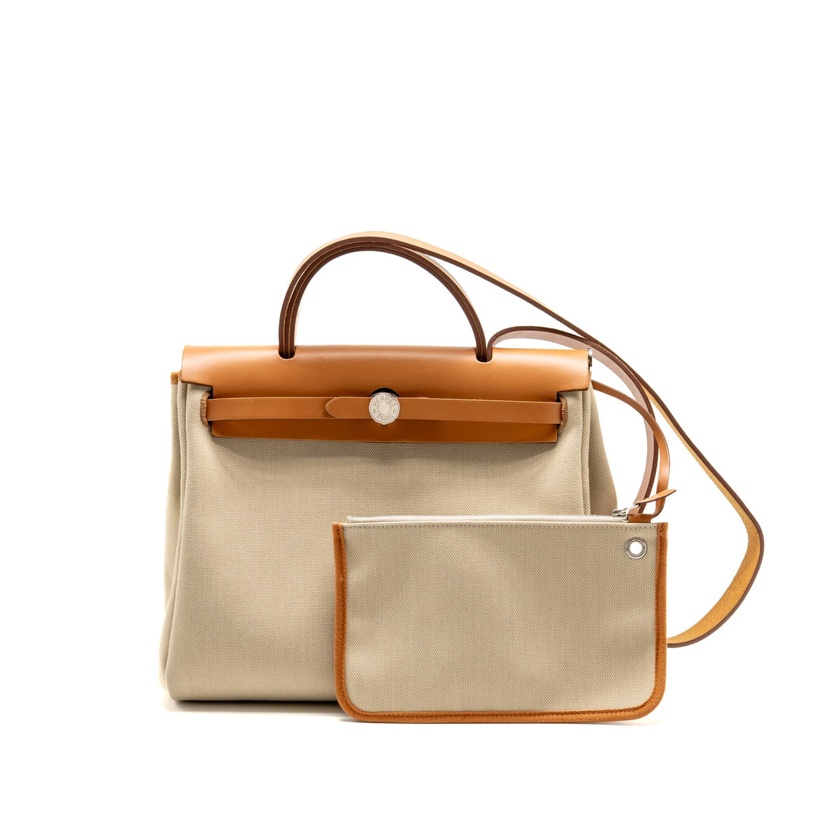 Hermes herbag 31 zip bag canvas/hunter leather beton SHW
