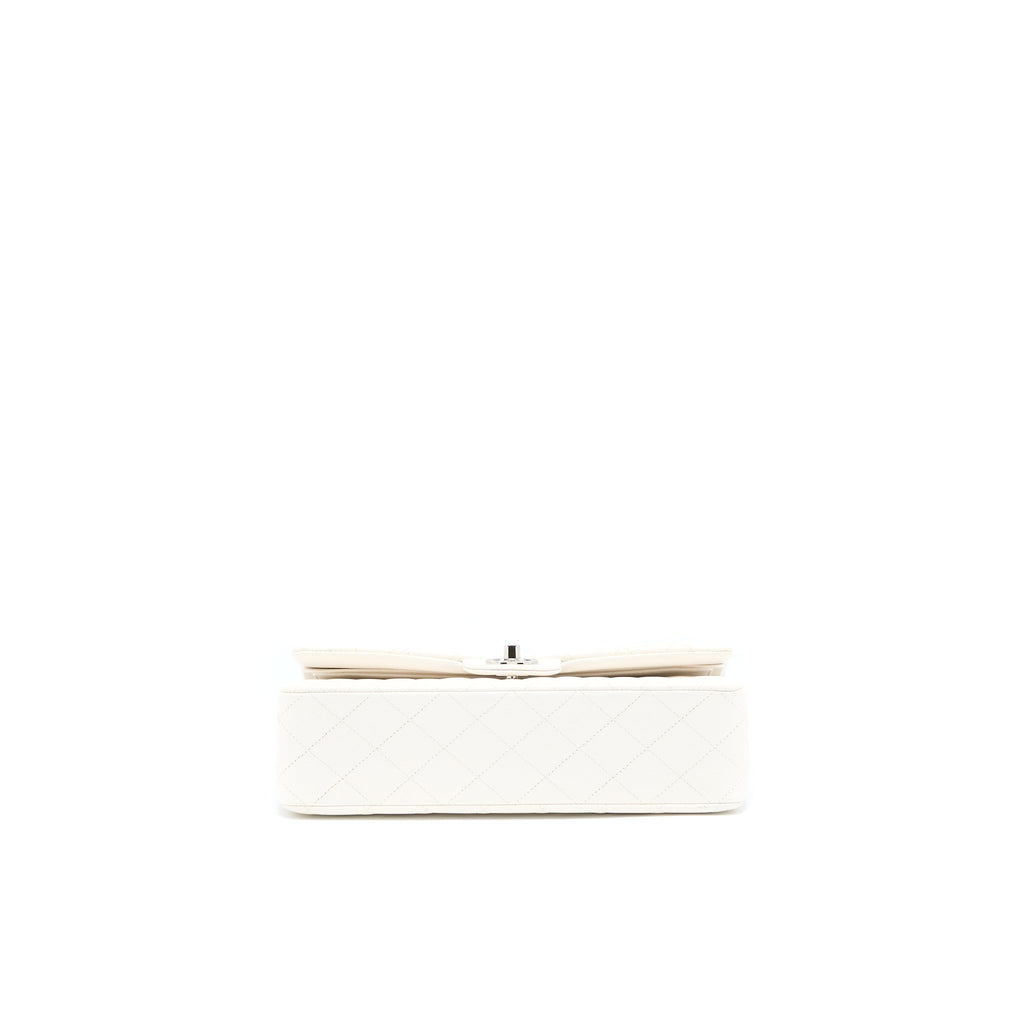 CHANEL MEDIUM CLASSIC DOUBLE FLAP BAG CAVIAR WHITE SHW (MICROCHIP)