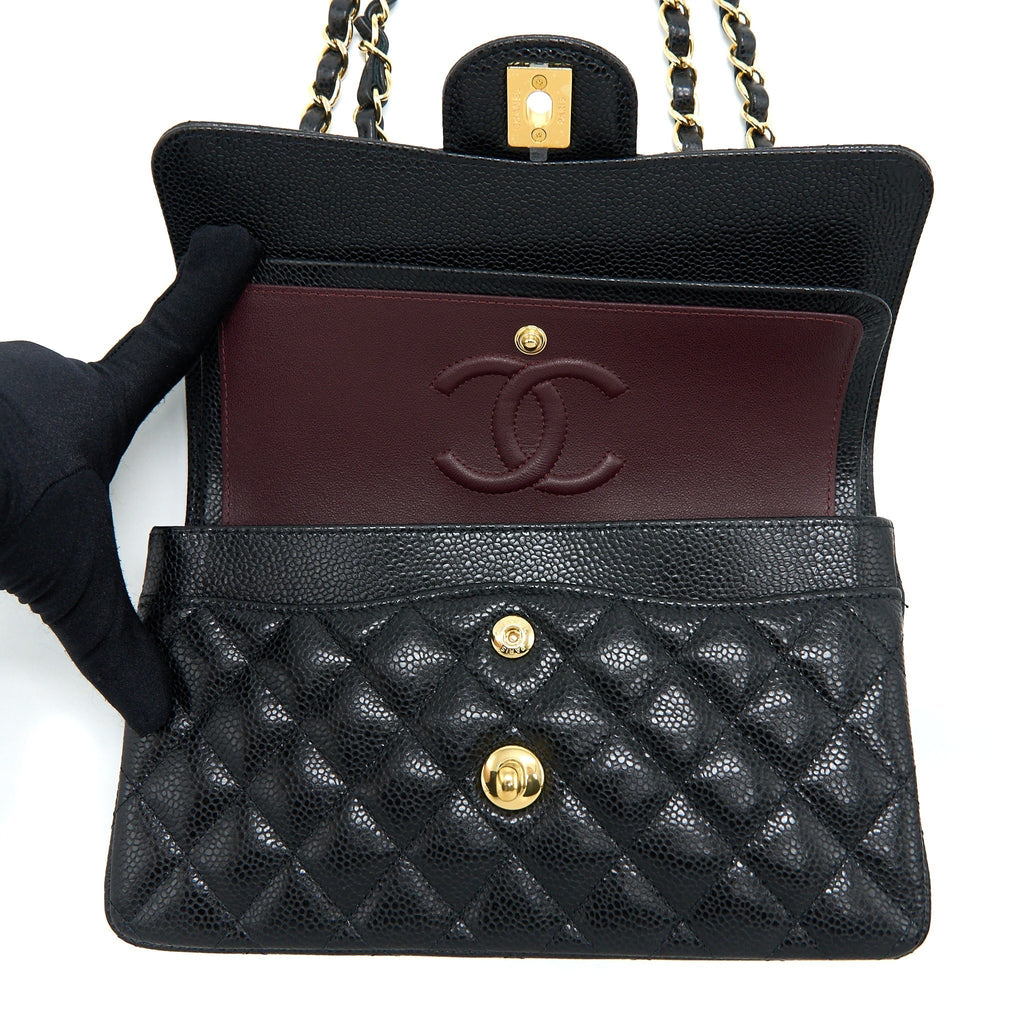 CHANEL SMALL CLASSIC DOUBLE FLAP BAG CAVIAR BLACK GHW (MICROCHIP)
