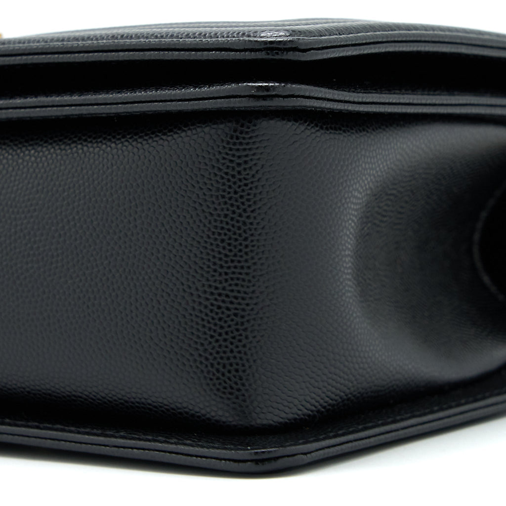 CHANEL MEDIUM BOY BAG CAVIAR BLACK BRUSHED GHW (MICROCHIP)