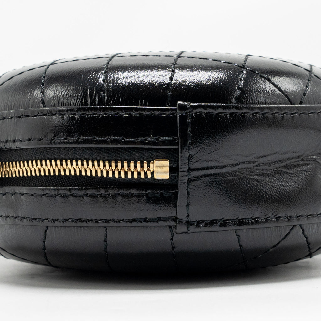 Chanel mini round clutch with chain shiny calfskin leather black GHW