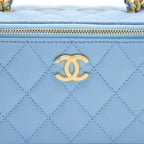 CHANEL 22S LETTER LOGO TOP HANDLE LONG VANITY WITH CHAIN CAVIAR LIGHT BLUE GHW