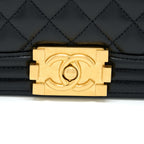 CHANEL MEDIUM BOY BAG CAVIAR BLACK BRUSHED GHW (MICROCHIP)