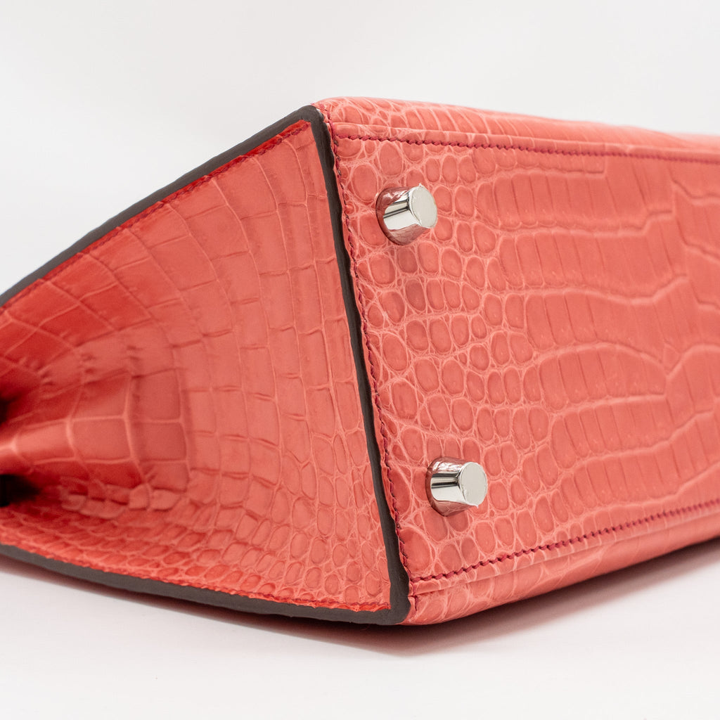 Hermes Kelly 25 Matt Crocodile Porous Bougainvillier SHW