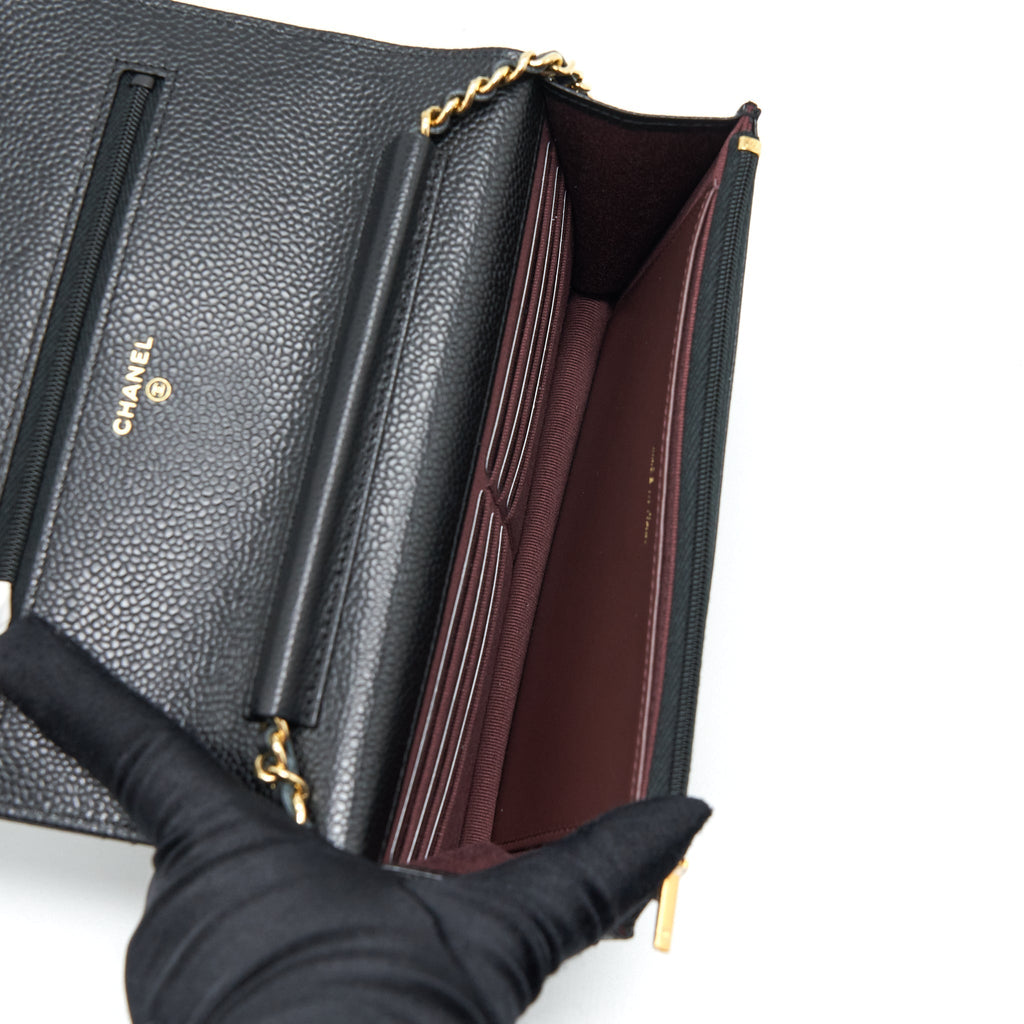 CHANEL CLASSIC WALLET ON CHAIN CAVIAR BLACK GHW (MICROCHIP)