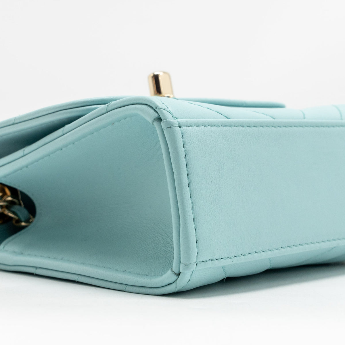Chanel chevron mini trendy cc clutch with chain lambskin light blue LGHW