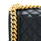 CHANEL MEDIUM BOY BAG CAVIAR BLACK BRUSHED GHW (MICROCHIP)