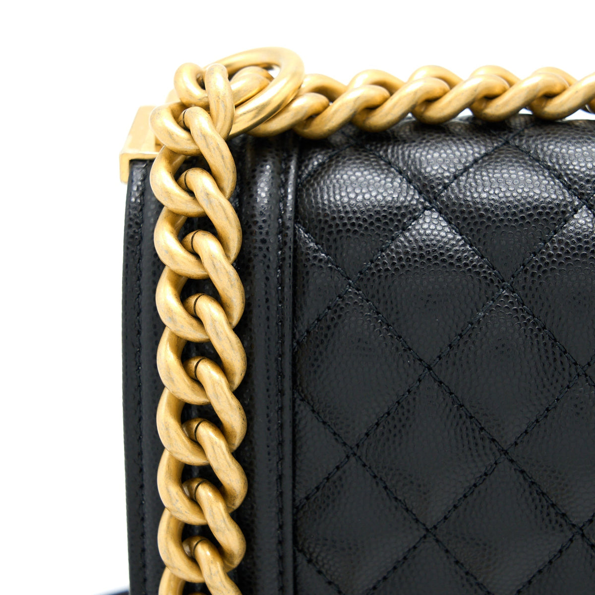 CHANEL MEDIUM BOY BAG CAVIAR BLACK BRUSHED GHW (MICROCHIP)