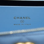CHANEL 22S LETTER LOGO TOP HANDLE LONG VANITY WITH CHAIN CAVIAR LIGHT BLUE GHW