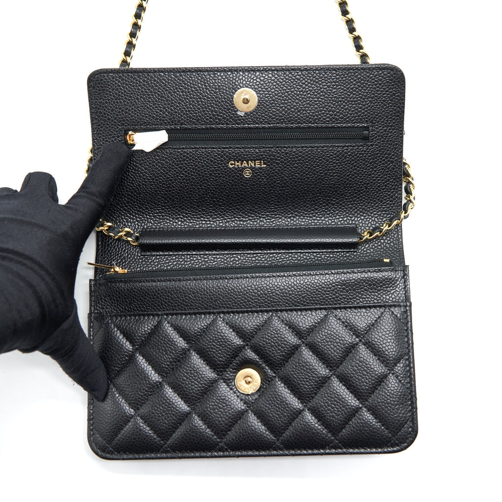 CHANEL CLASSIC WALLET ON CHAIN CAVIAR BLACK GHW (MICROCHIP)