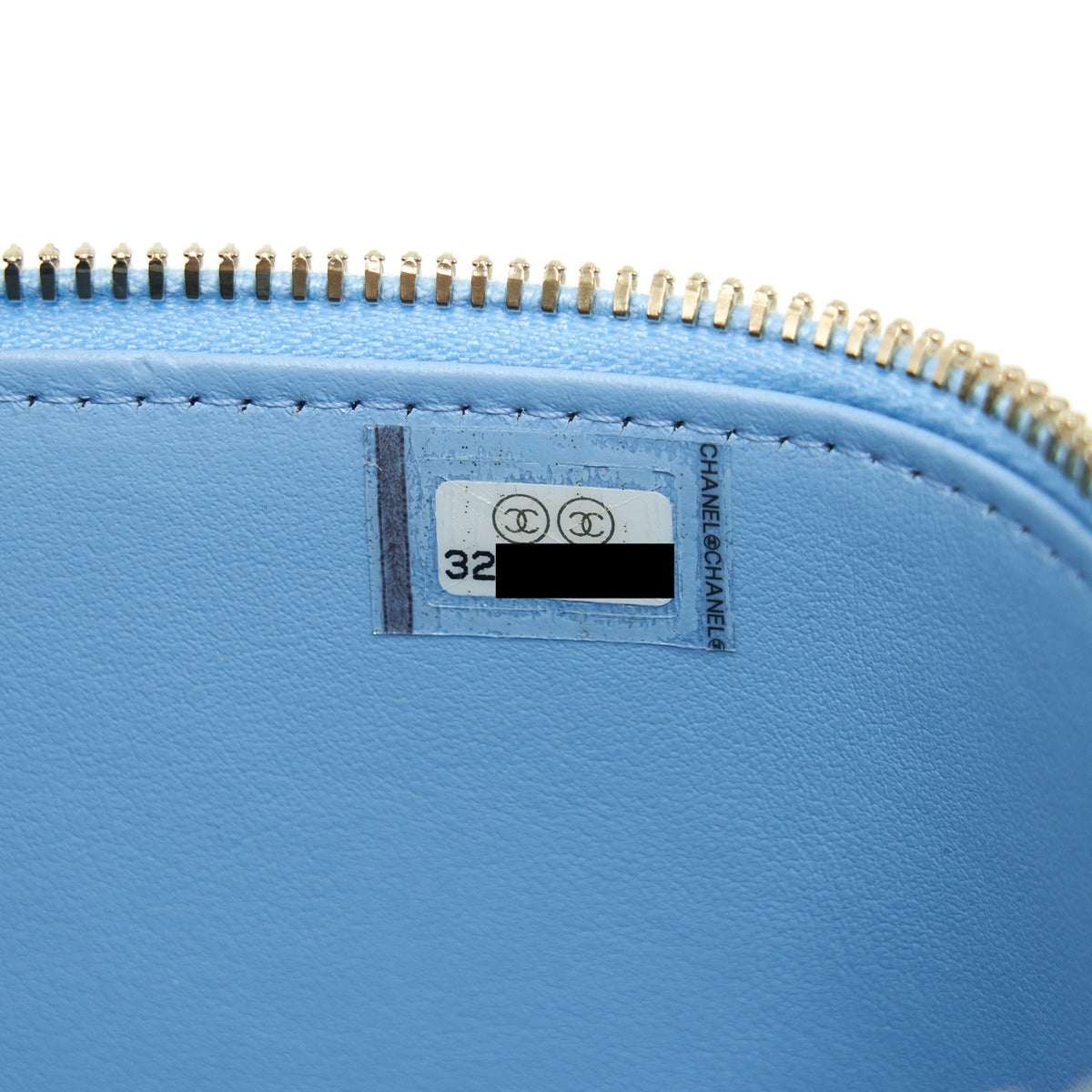 CHANEL 22S LETTER LOGO TOP HANDLE LONG VANITY WITH CHAIN CAVIAR LIGHT BLUE GHW