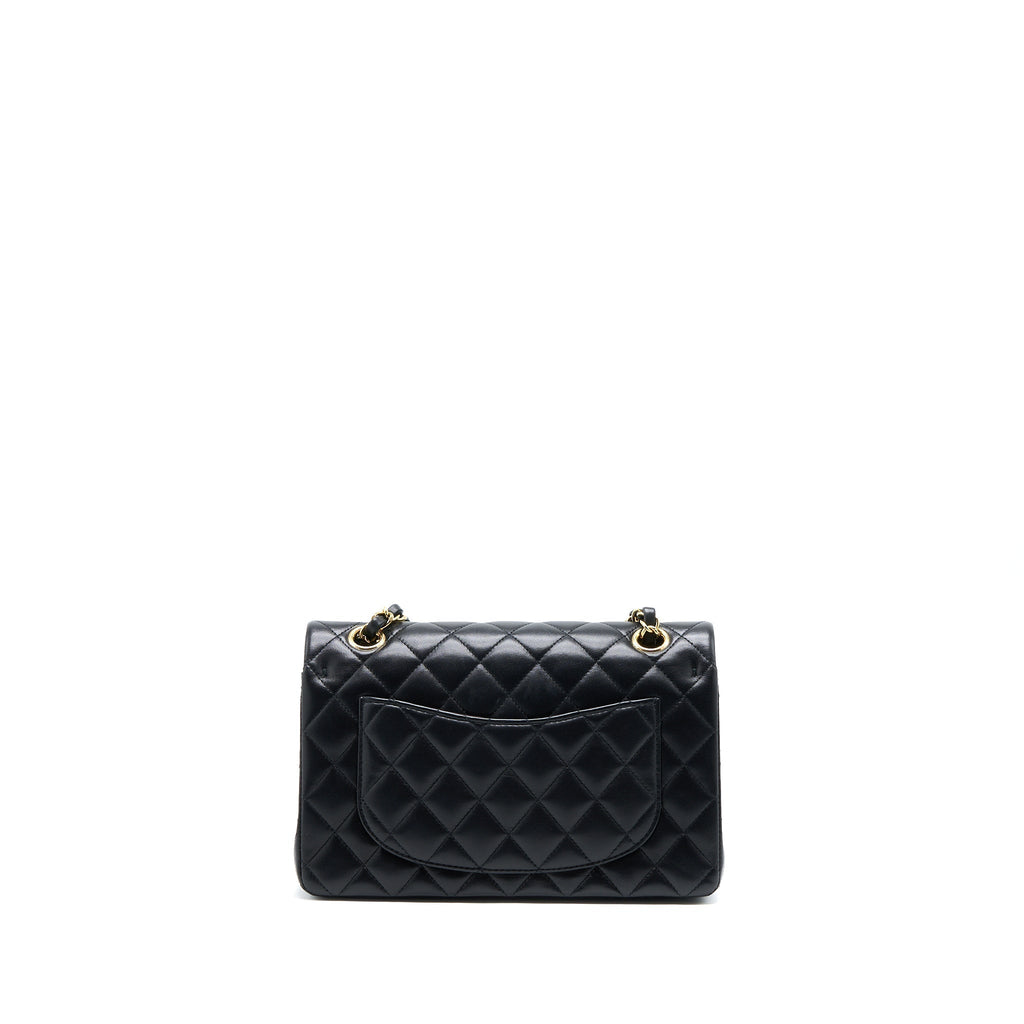 CHANEL SMALL CLASSIC DOUBLE FLAP BAG LAMBSKIN BLACK GHW (MICROCHIP)