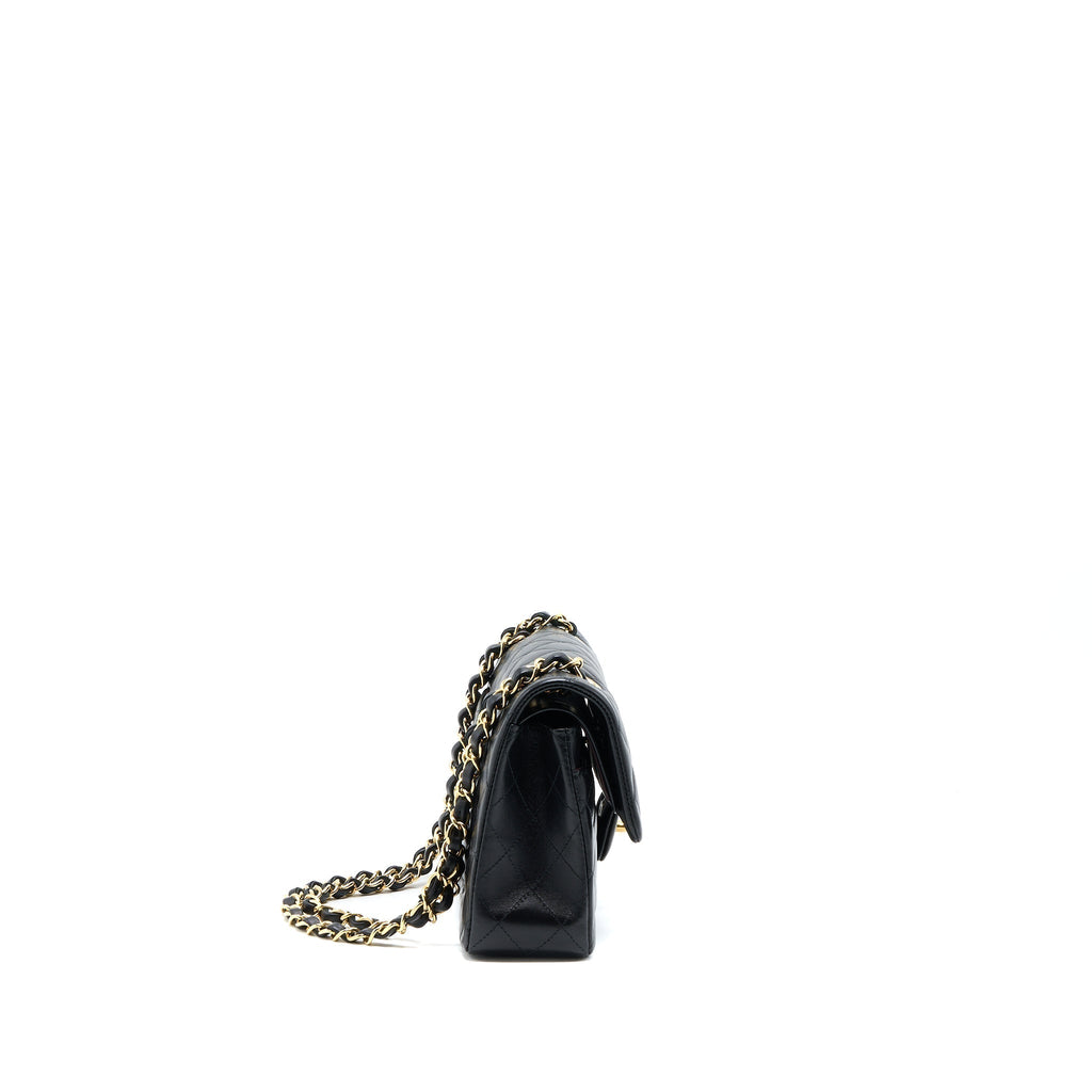 CHANEL SMALL CLASSIC DOUBLE FLAP BAG LAMBSKIN BLACK GHW (MICROCHIP)