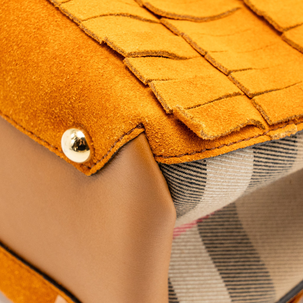 Burberry The Mini Banner Tote Bag Fringe Suede Caramel/Multicolour GHW