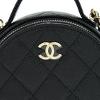 CHANEL 22C TOP HANDLE MINI ROUND VANITY ON CHAIN CAVIAR BLACK LGHW