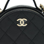 CHANEL 22C TOP HANDLE ROUND VANITY BLACK WITH CHAIN CAVIAR LGHW