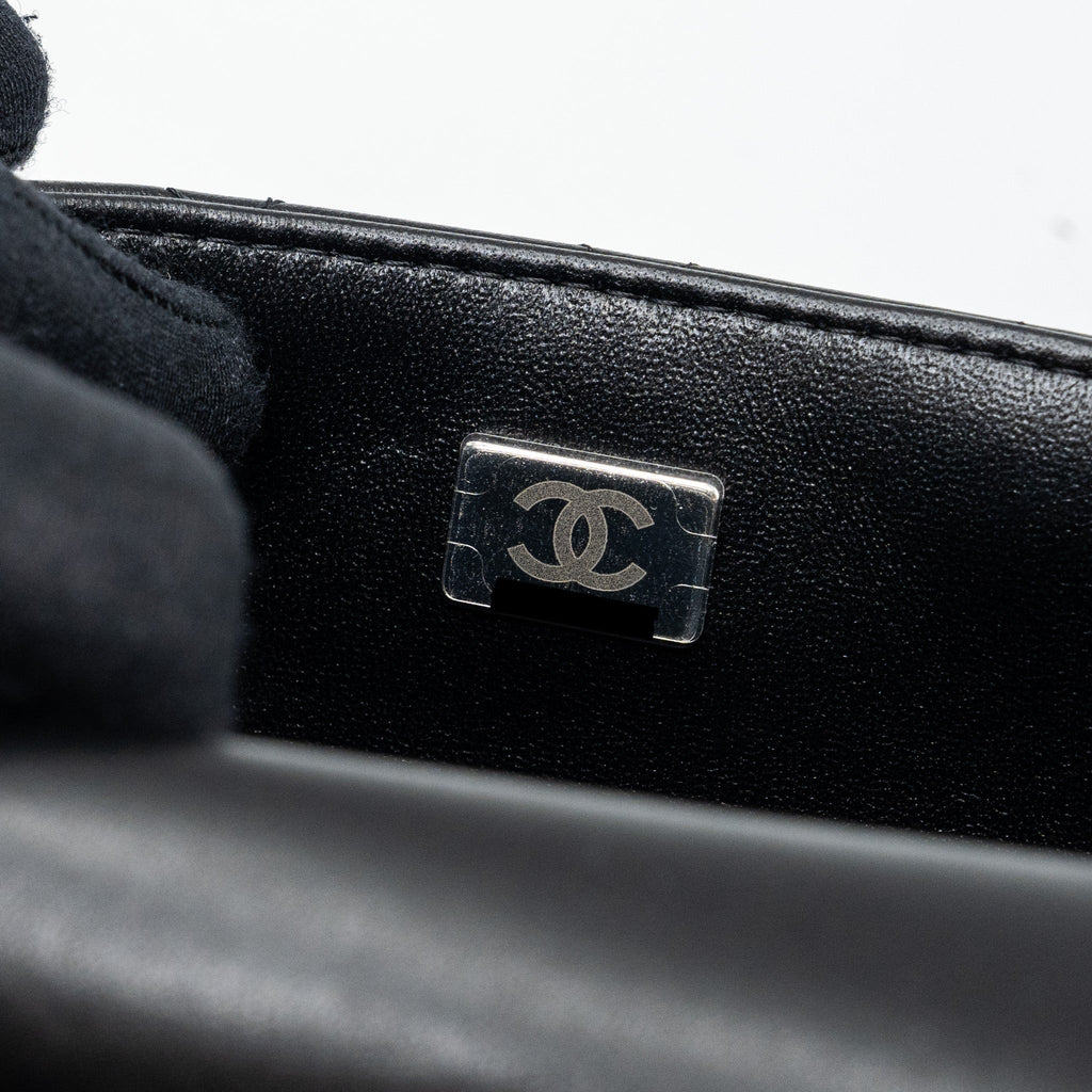 CHANEL MINI SQUARE FLAP BAG LAMBSKIN BLACK SHW (MICROCHIP)