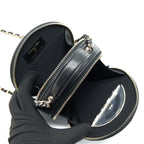 CHANEL 22C TOP HANDLE MINI ROUND VANITY ON CHAIN CAVIAR BLACK LGHW