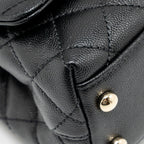 CHANEL MINI COCO HANDLE CAVIAR BLACK / BURGUNDY HANDLE LGHW (MICROCHIP)