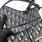 DIOR MEDIUM SADDLE BAG OBLIQUE EMBROIDERY CANVAS BLUE GHW