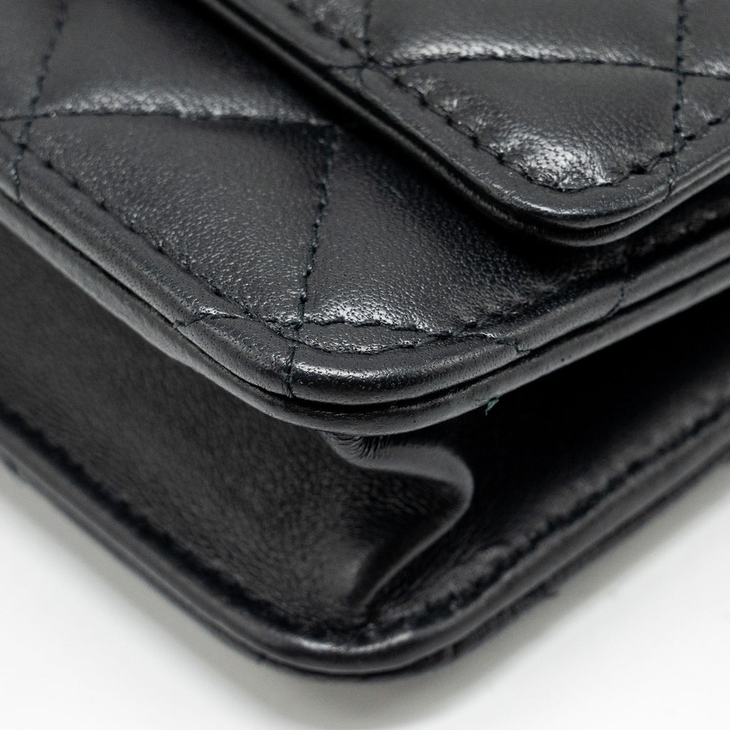 CHANEL PEARL CRUSH WALLET ON CHAIN LAMBSKIN BLACK GHW (MICROCHIP)