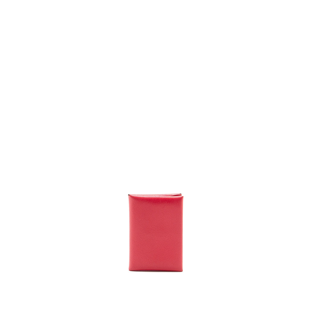 Hermes Calvi Duo Card Holder Chèvre Mysore Rose Extreme SHW
