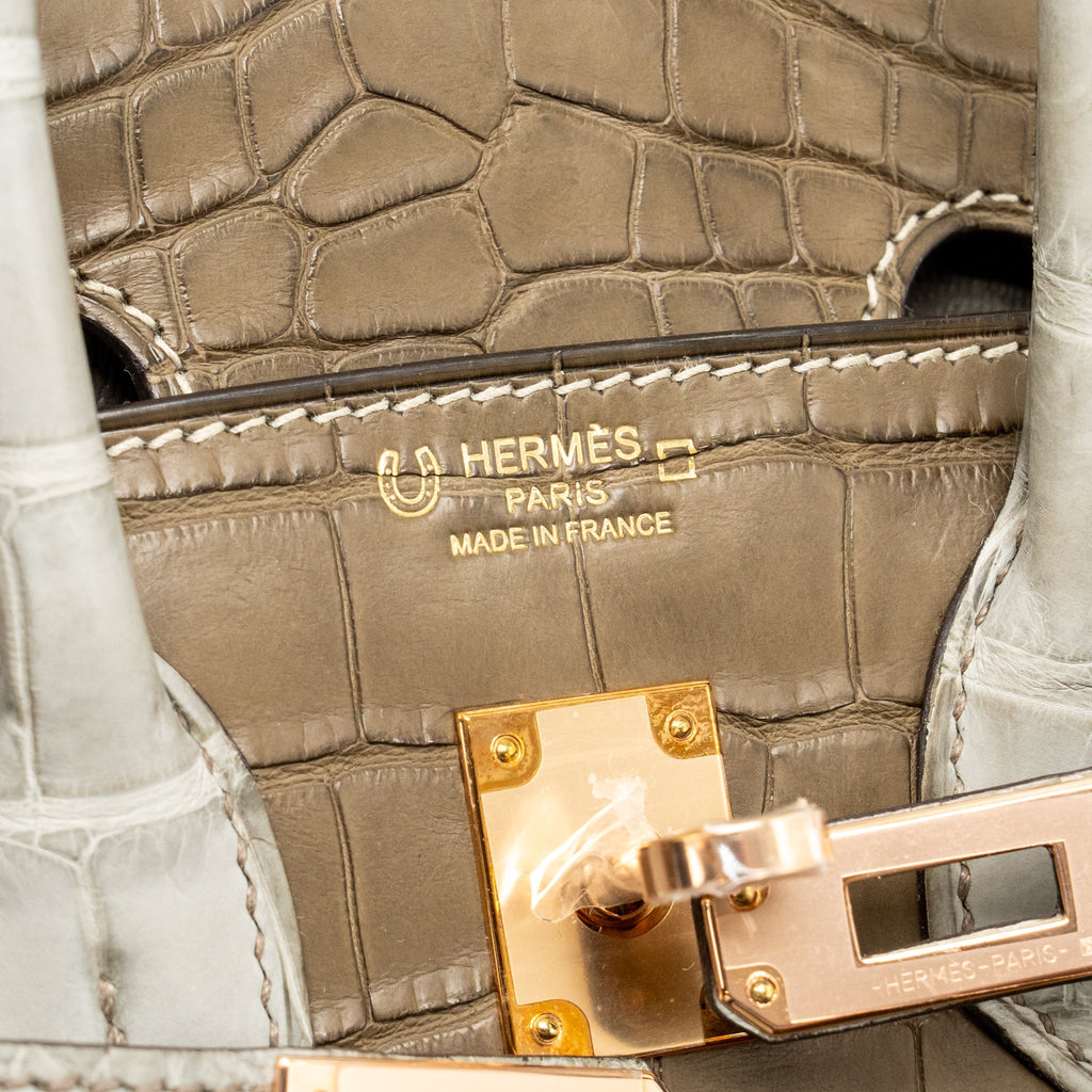 Hermes Birkin 25 Special Order Alligator Mississippiensis Matt Kraft/Gris Perle RGHW
