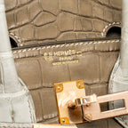 Hermes Birkin 25 Special Order Alligator Mississippiensis Matt Kraft/Gris Perle RGHW