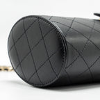 CHANEL CC ROUND VANITY CASE WITH CHAIN LAMBSKIN BLACK LGHW