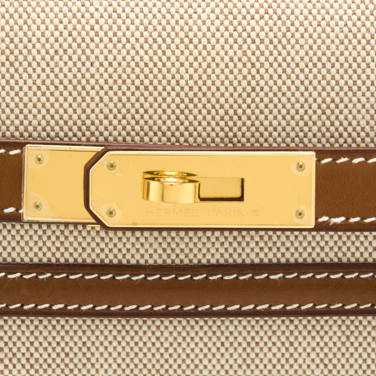 HERMES POCHETTE KELLY DEPECHES 25 CANVAS AND BARENIA, ECRU/ BEIGE / FAUVE GHW