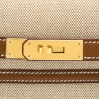HERMES POCHETTE KELLY DEPECHES 25 CANVAS/BARENIA ECRU BEIGE/FAUVE GHW