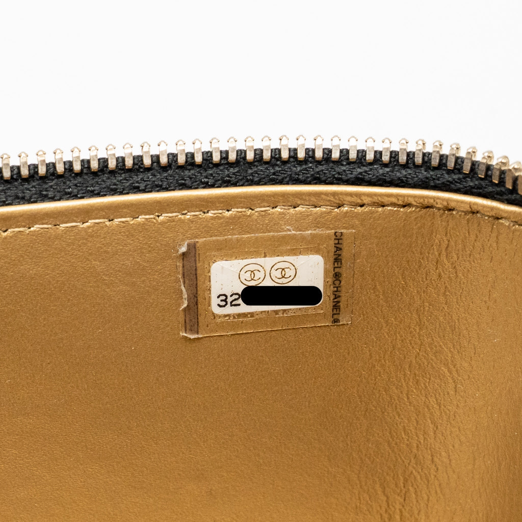 CHANEL PEARL CRUSH LONG VANITY WITH CHAIN LAMBSKIN BLACK GHW