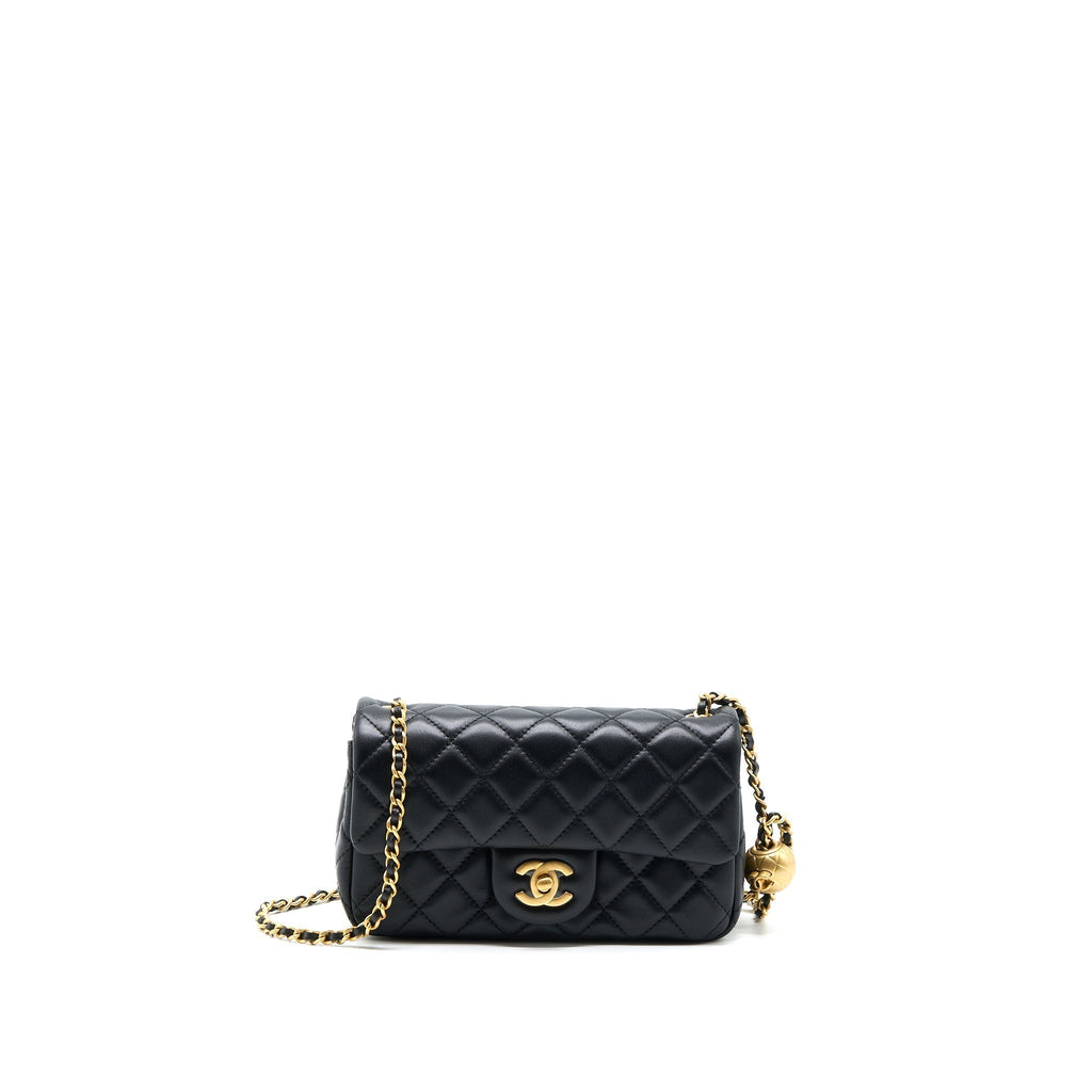 CHANEL PEARL CRUSH MINI RECTANGULAR LAMBSKIN BLACK BRUSHED GHW (MICROCHIP)