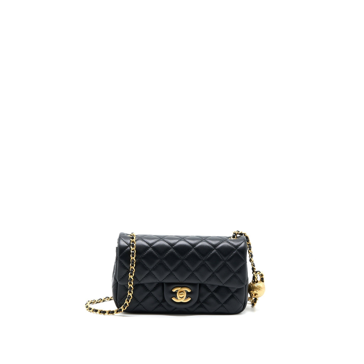 CHANEL PEARL CRUSH MINI RECTANGULAR LAMBSKIN BLACK BRUSHED GHW (MICROCHIP)
