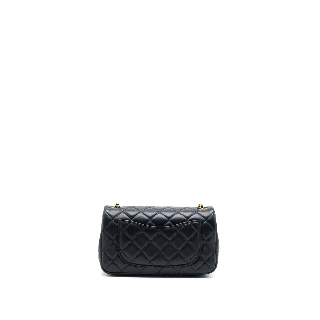 CHANEL PEARL CRUSH MINI RECTANGULAR LAMBSKIN BLACK BRUSHED GHW (MICROCHIP)