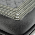 Chanel new medium boy bag goatskin/patent grey ruthenium silver hardware