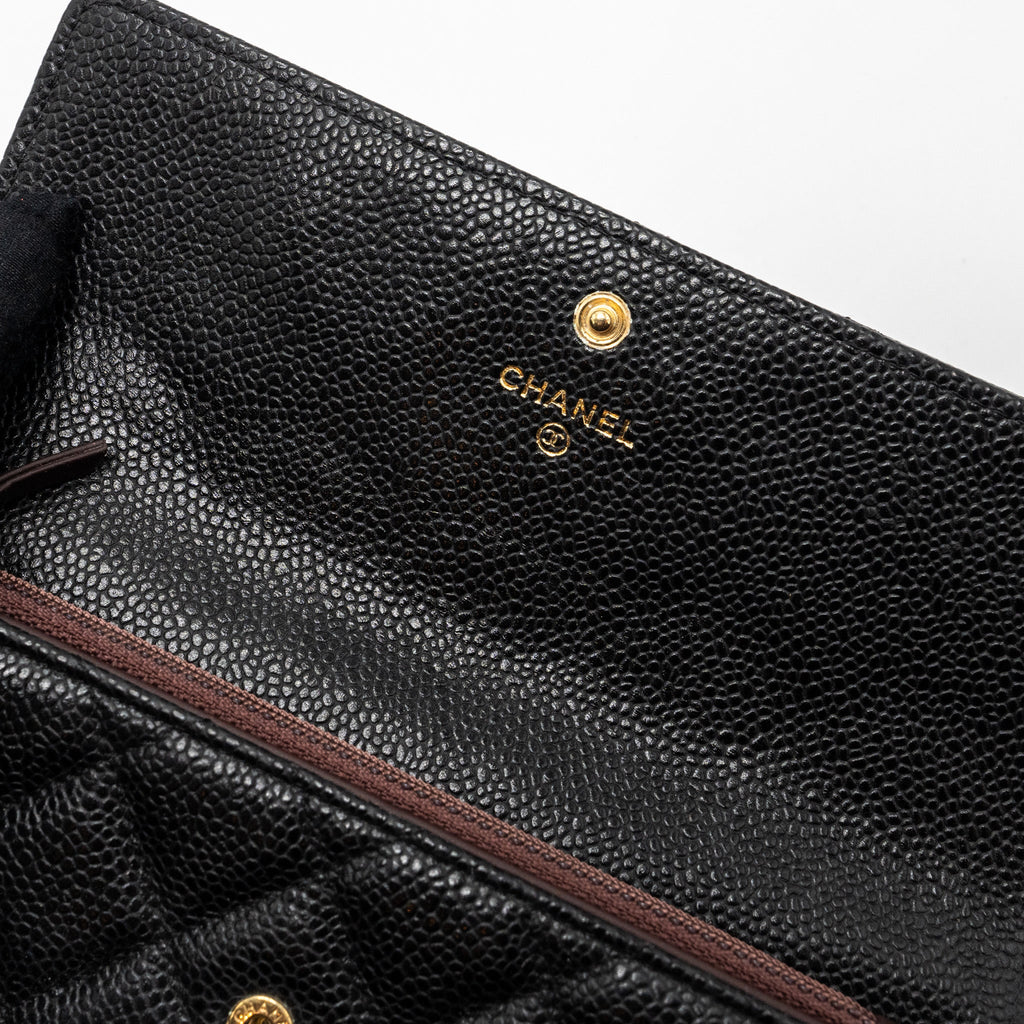 CHANEL FLAP LONG WALLET CAVIAR BLACK GHW