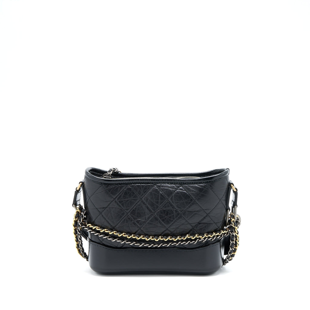 CHANEL SMALL GABRIELLE HOBO BAG WITH TOP HANDLE AGED CALFSKIN BLACK MULTICOLOUR HARDWARE