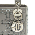 DIOR MINI LADY DIOR SATIN CRYSTAL CANNAGE GREY SHW