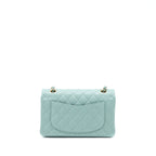 CHANEL 22C SMALL CLASSIC DOUBLE FLAP BAG CAVIAR NG124 GREYISH GREEN LGHW (MICROCHIP)