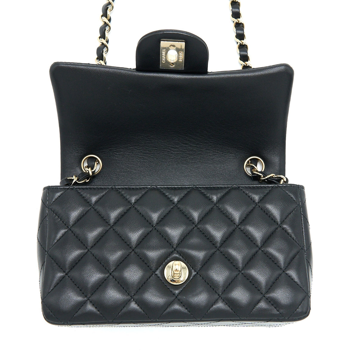 CHANEL MINI RECTANGULAR FLAP BAG LAMBSKIN BLACK LGHW
