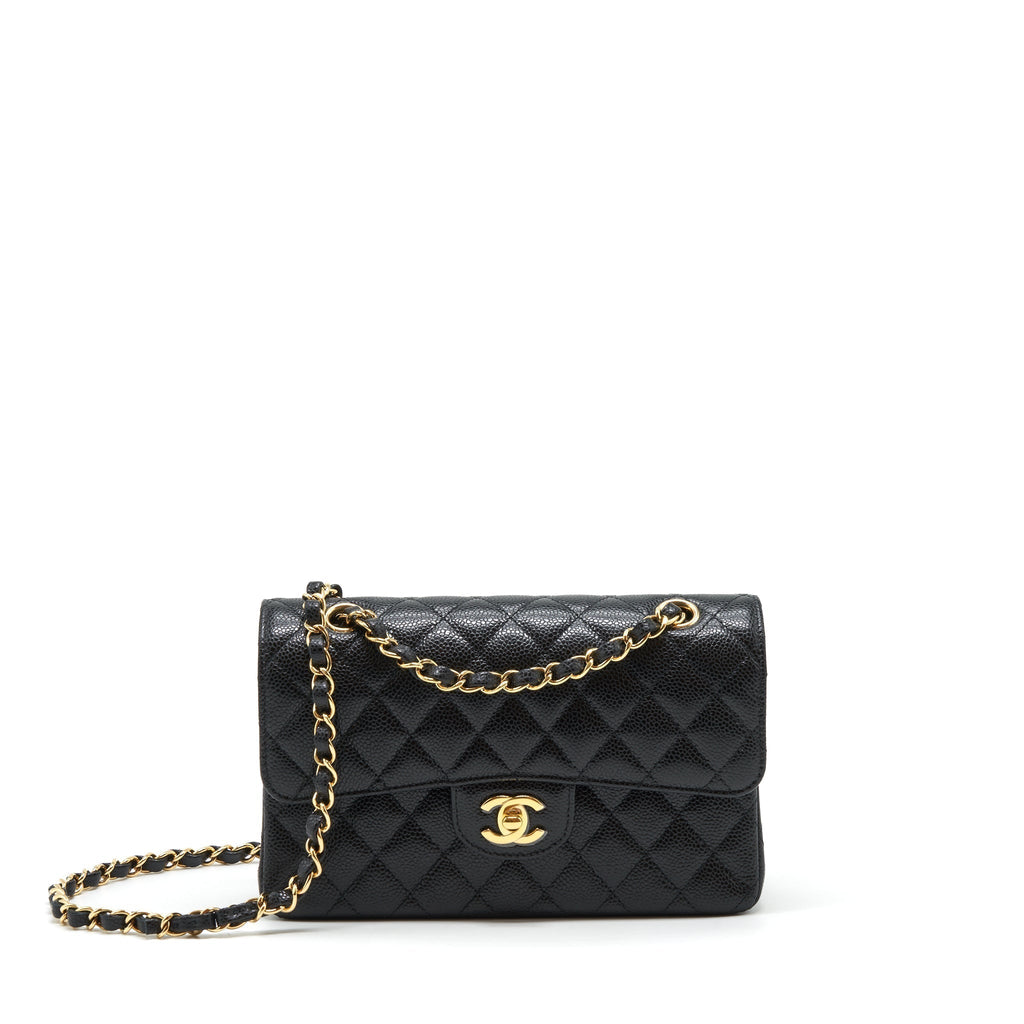 CHANEL SMALL CLASSIC DOUBLE FLAP CAVIAR BLACK GHW (MICROCHIP)
