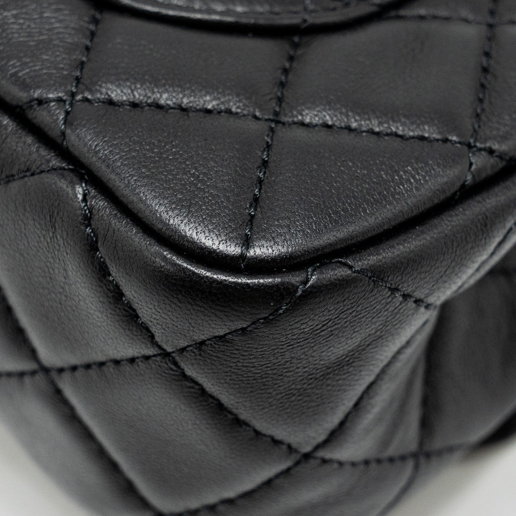 CHANEL PEARL CRUSH MINI RECTANGULAR FLAP BAG LAMBSKIN BLACK GHW (MICROCHIP)