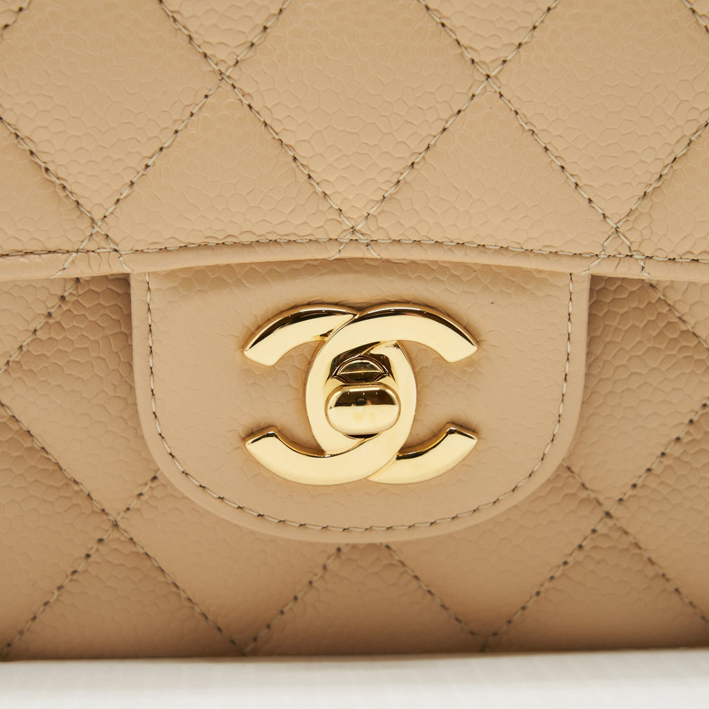 CHANEL CLASSIC DOUBLE FLAP BAG CAVIAR BEIGE GHW