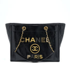 CHANEL DEAUVILLE TOTE BAG CALFSKIN BLACK WITH DETAIL LOGO GHW